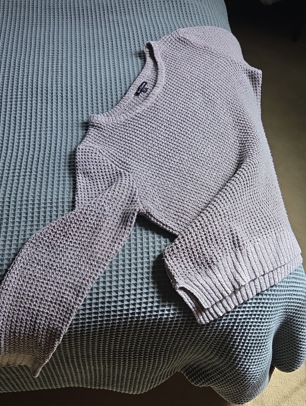 Pink Clover Neutral Beige Waffle Cowl Neck Sweater